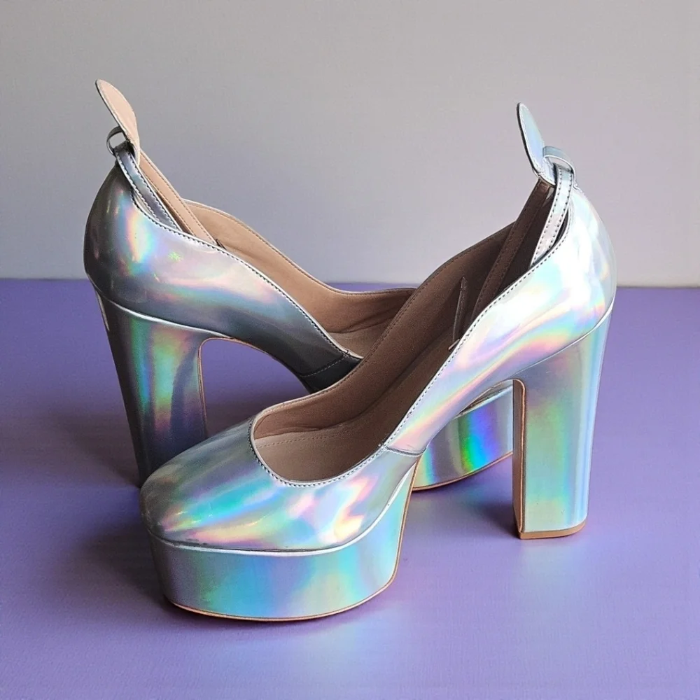 Schutz Renee 9B Holographic Platform Heels Leather